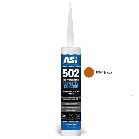 Front view of a 100% RTV silicone sealant tube, bronze color, designed for sealing and bonding applications.