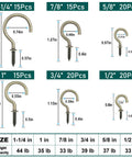 105 Pcs Screw Hooks, 6 Sizes Bronze Cup Hooks, Screw Hooks for Hanging, Metal Cup Hooks Screw in with size and weight capacity chart