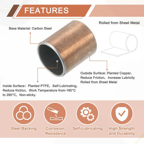 Five Pack Sleeve Bearings With Three Quarters Inch Bore And Seven Eighths Inch Outer Diameter One Inch Length Self Lubricating Oilless Bushings product detail image