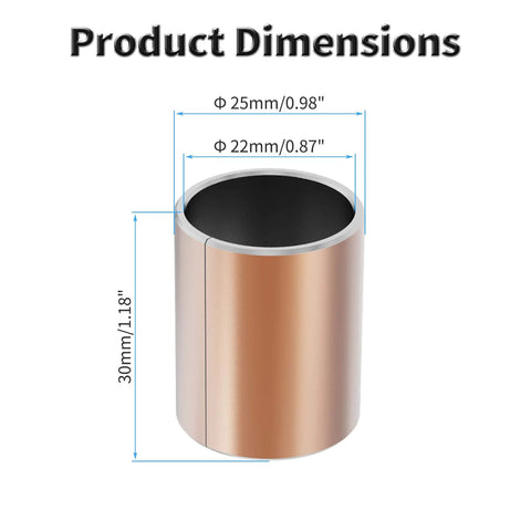 10 Pcs Sleeve Bearings 22mm Bore 25mm Outer Diameter 30mm Length Self Lubricating Oilless Bronze Brass Bushings with dimensions shown