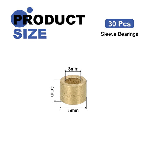 Diagram of 30 Pcs Sleeve Bearings 3mm Bore 5mm OD 4mm Length Self Lubricating Sintered Bronze Bushings showing dimensions