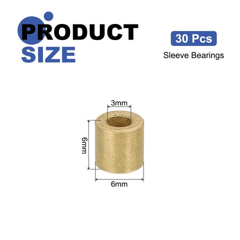 30 Pcs Self Lubricating Sintered Bronze Sleeve Bearings With 3mm Bore 6mm Outer Diameter And 6mm Length in size chart