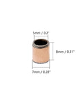 10 Pcs Sleeve Bearing 5mm Bore 7mm OD 8mm Length Oilless Wrapped Bronze Sintered Bushing front view with measurements