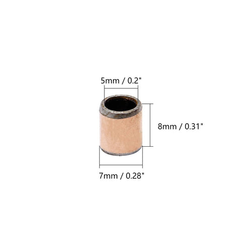 10 Pcs Sleeve Bearing 5mm Bore 7mm OD 8mm Length Oilless Wrapped Bronze Sintered Bushing front view with measurements