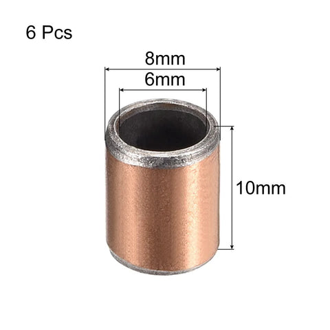 Oilless Sleeve Bearings 6mm Bore 8mm OD 10mm Length Set Of Six Bronze Sintered Composite Coated Carbon Steel Base