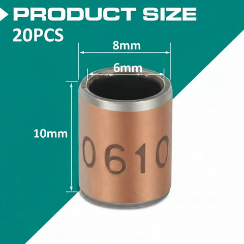 Product image of 20 Pieces Sleeve Bearings 6mm Bore 8mm OD 10mm Length Oilless Self Lubricating Bronze Bushings.