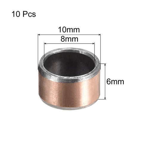 Sleeve Bearing 8mm Bore 10mm OD 6mm Length Oilless Bushings 10pcs No Lubrication Needed Bronze Sintered Carbon Steel