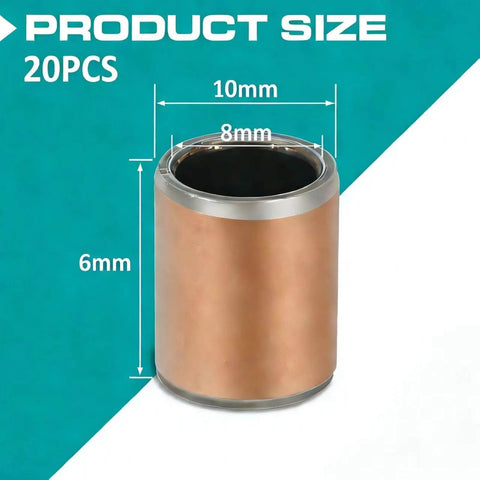 20 Pack Sleeve Bearings 8mm Bore 10mm Outer Diameter 6mm Length Oilless Self Lubricating Bronze Bushings High Load Capacity
