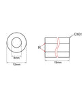 Technical drawing of Bearing Sleeve 8mm Bore 12mm OD 15mm Length Self Lubricating Sintered Bronze Bushings 10 Pieces