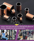 Five Size Sleeve Bearing Assortment Kit With Ten Pieces Each Size 6x8x4mm 6x8x10mm 8x10x6mm 8x10x15mm 12x14x20mm Plain Bearings Wrapped Oilless Bronze Sintered Bushings, displayed with gym equipment images.