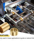 Image of a self-lubricating sintered bronze sleeve bearing 28mm bore 35mm OD 35mm length used in industrial machinery guiding shafts.