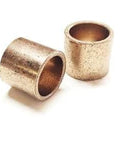 Two Self-Lubricating Bronze Sleeve Bearings, SAE 841, showing one half by five eighths by one half ID by OD by OAL, made in USA.
