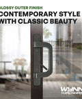 Bronze PGT Sliding Door Handle Set For Replacement And Repair, Fits 3-15/16 Inch Hole Spacing, installed on glass door
