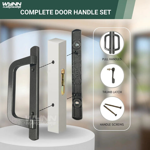 Bronze PGT Sliding Door Handle Set For Replacement And Repair, Fits 3-15/16 Inch Hole Spacing, Includes Screws And Latch Lever
