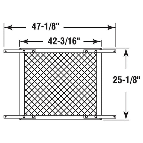 Diagram of Sliding Patio Door Grill 48 Inch Wide Bronze Finish Aluminum Weather Resistant Guard Designed To Protect Sliding Screen Fabric From Damage 26 Inch Tall Profile With Durable Powder Coat For Outdoor Use Single Pack, showing dimensions.