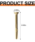 Product size of Beefy Heavy Duty Self Drilling Wood To Metal Screws With Torx Star Drive Fourteen By Two And Five Eighths Inch Reamer Tek Screws Bronze Star Triple Coat For Decks And Hardwood Or Softwood No Pre Drill Required 50 Piece Pack showing length 2-5/8 inch and width 0.48 inch.