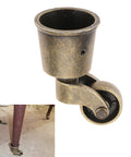 Close-up of Vintage Bronze Swivel Cup Caster Set 4 Pieces, Universal Metal Pulley Wheel Casters for furniture hardware.