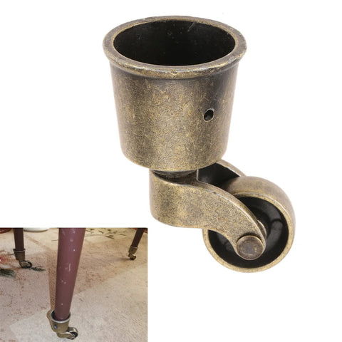 Close-up of Vintage Bronze Swivel Cup Caster Set 4 Pieces, Universal Metal Pulley Wheel Casters for furniture hardware.