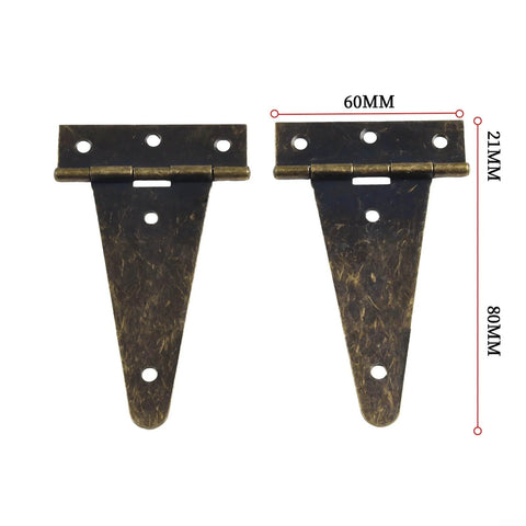 Set Of 2 Heavy Duty Bronze T Hinges For Barn Doors Cabinets Wooden Boxes And More 10.1 By 6 Centimeter Galvanized Iron Flat Hinge With Screws Durable Humidity Resistant Low Profile Design For Seamless Surface Mounting shown with dimensions