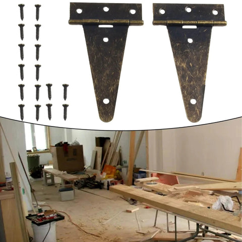 Set Of 2 Heavy Duty Bronze T Hinges For Barn Doors Cabinets Wooden Boxes And More 10.1 By 6 Centimeter Galvanized Iron with screws