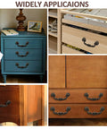 Vintage Drop Bail Drawer Pulls installed on various dresser and cabinet styles, 6 inch center to center bronze handles, 4 pack