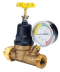Heavy Duty Three Quarter Inch Bronze Double Union Threaded Water Pressure Regulator With Gauge From Apollo, Lead Free Bronze Construction