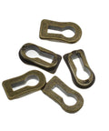 Set of 5 bronze tone zinc alloy keyhole covers for dresser furniture lock decoration, shown in a pile, 18x8mm size.