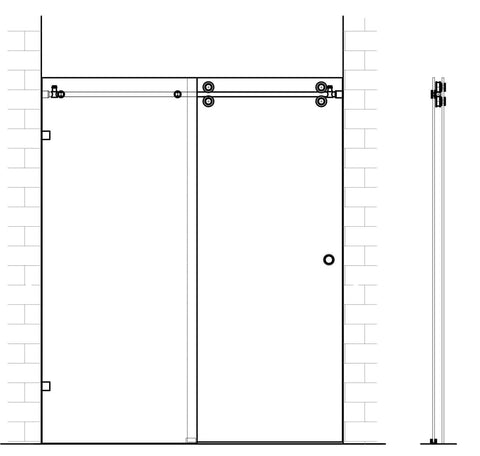 Diagram of 6.6ft Bronze Frameless Sliding Shower Door Hardware Set For Small Bathrooms Barn Style Rolling Track System
