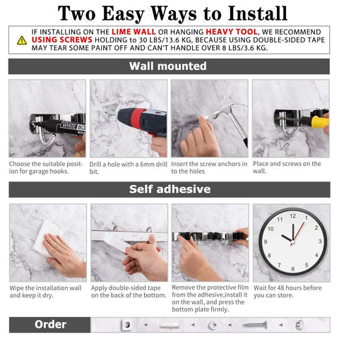 Installation guide for the Wall Mount Broom And Mop Holder With Five Racks And Four Hooks Stainless Steel Heavy Duty Organizer Self Adhesive