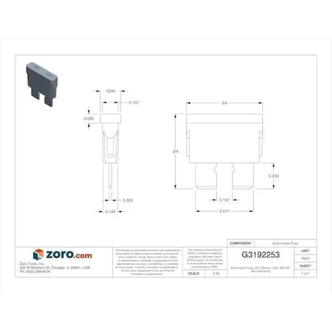 Diagram of Brown 7.5 Amp ATC Fast Acting Automotive Blade Fuses 32VDC 5 Pack, with dimensions and technical specifications.