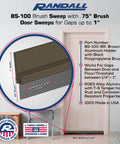 Door Sweeps - Aluminum & Brush - Brush Sweeps for Gaps Up to 1” - Brown Trim with Black Brush, diagram showing installation details