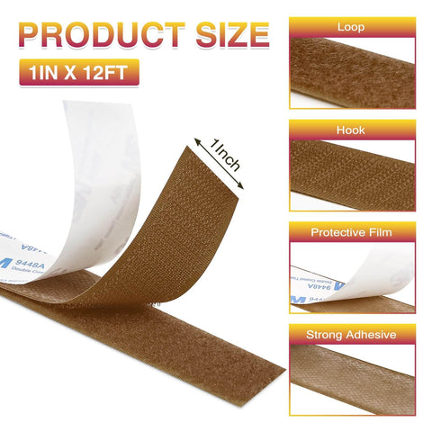 Heavy Duty Double Sided Hook And Loop Tape 12 Ft Cuttable Interlocking Fasteners for Home Office Car School DIY Projects with strong adhesive