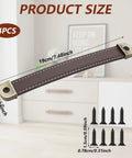 4 Piece Leather Cabinet Pulls And Luggage Handles Replacement Brown Leather Drawer Pulls For Cabinets Travel Suitcases Trunks With Screws Easy To Install Pre Drilled Holes Durable Soft Grain Classic Look Suitable For Home Office Or Industrial Settings; brown leather pull with dimensions and screws