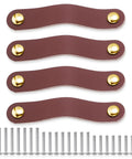 4 Pack Leather Cabinet Handles With Screws, Soft Brown Leather Pulls For Cabinets Wardrobes Drawers Dressers And Doors, hardware image