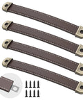 4 Piece Leather Cabinet Pulls And Luggage Handles Replacement Brown Leather Drawer Pulls For Cabinets Travel Suitcases Trunks With Screws Easy To Install Pre Drilled Holes Durable Soft Grain Classic Look Suitable For Home Office Or Industrial Settings
