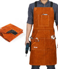Brown Leather Welding Apron With 6 Tool Pockets, Heat And Flame Resistant Cowhide, Heavy Duty Blacksmith Protective Apron, Adjustable M-XXXL