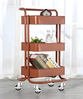Three-tier brown cart with books and plants on heavy duty 4 inch threaded stem swivel caster wheels with 1/2-13 UNC threads.