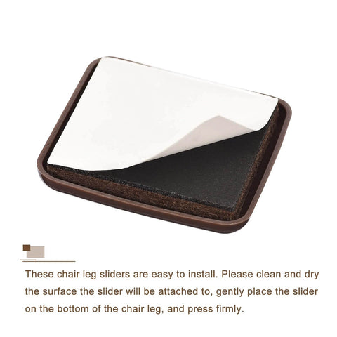 Furniture Sliders, 8Pcs 2" - Plastic Self-Adhesive Square Sliding Pads, Chair Glides for Carpeted Tile Vinyl Hardwood Floors (Brown) close-up