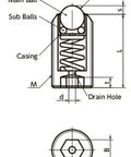 Technical diagram of NBK Japan BRPSS-8-S Set Screw Type Ball Transfer Unit - Spring Plunger Function with dimensions.
