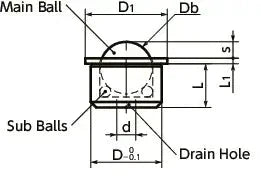 Diagram showing dimensions of NBK Japan BRUIN-9-N Insert Type Ball Transfer Unit for Upward Facing Applications.