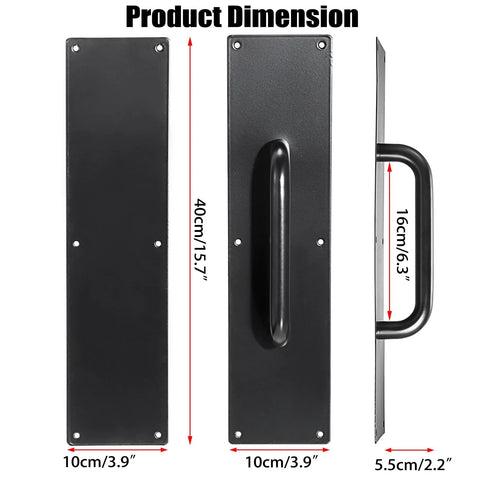 Dimensions of Two Piece 16 Inch Stainless Steel Door Handle Pull And Push Plate Set Heavy Duty Gate Handle Bar Brushed Black