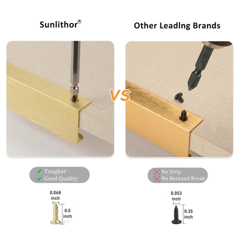 Installing Brushed Brass Aluminum Finger Pulls For Cabinets And Drawers vs other brands showing screw quality, low profile back mount handles