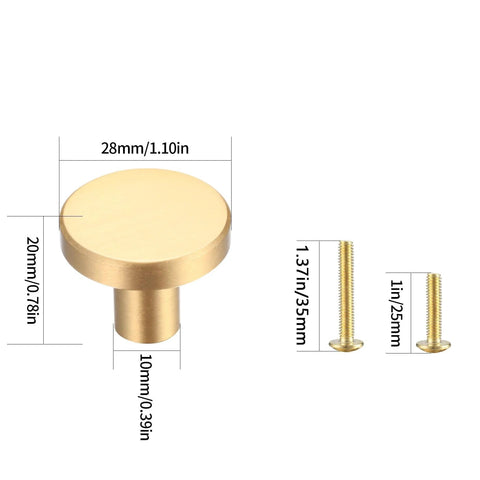 Eight Piece Brushed Brass Cabinet Knob Set With Solid Round Hardware For Kitchen Cabinets Dresser Drawers Cupboards Wardrobes Includes Screws 20x28mm Durable Brass Finish