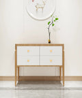 Dresser with Eight Piece Brushed Brass Cabinet Knob Set With Solid Round Hardware For Kitchen Cabinets Dresser Drawers Cupboards