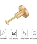 Close-up of a single knob from the Eight Piece Brushed Brass Cabinet Knob Set With Solid Round Hardware For Kitchen Cabinets Dresser Drawers Cupboards Wardrobes Includes Screws 20x28mm Durable Brass Finish.