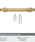 Brushed Brass Cabinet Pulls Set Of 5 5 Inch Center Hole With Backplate And Base Plate Heavy Duty Handles displayed with screws