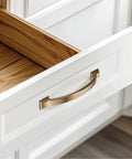 10 Pack Brushed Brass Cabinet Pulls 3 Inch Hole Center 4.4 Inch Overall Length on white kitchen drawer