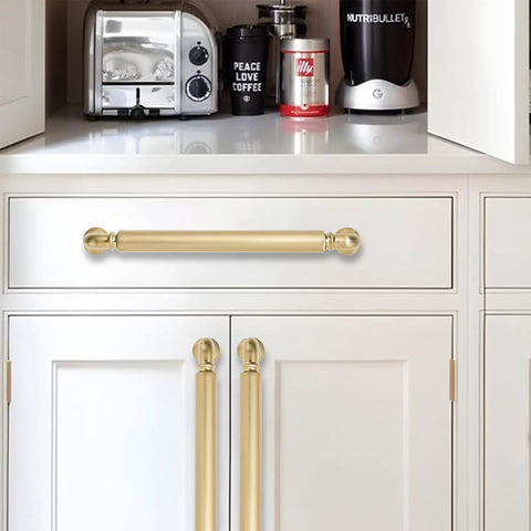 10 Pack 5 Inch Center To Center Brushed Brass Cabinet Pulls Satin Brass Cabinet Hardware on white kitchen cabinets