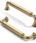 10 Pack 5 Inch Center To Center Brushed Brass Cabinet Pulls Satin Brass Cabinet Hardware Heavy Duty Drawer Handles, top view.