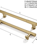 2 Pack 6 Inch Hole Center Brushed Brass Cabinet Pulls For Drawers Dressers And Cabinets Heavy Duty Solid Hardware Dimensions